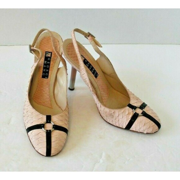 George Mang Jane Sling Back Heels Pink Python Italy Shoes w/Box Sz 36.5 US 6 - Picture 3 of 11